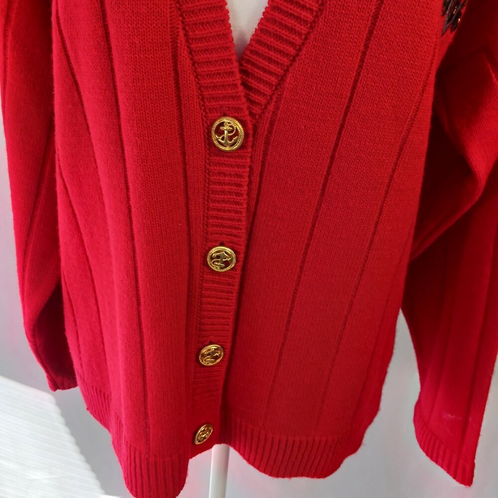 Norton McNaughton, Vintage Red Cardigan W/ Crest, SZ Med. Collegiate, Academia - Picture 8 of 14